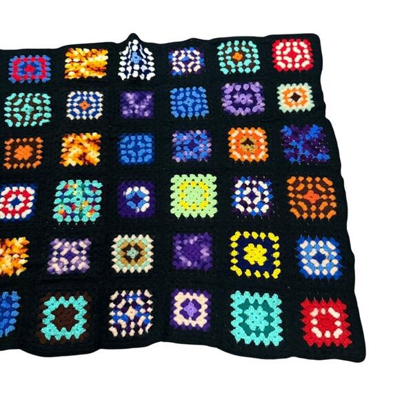 Granny Square Afghan Blanket Colorful Hippie Gypsy Couch Throw 66 x 46" - Picture 7 of 7